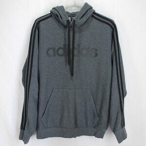 Adidas Hooded Sweatshirt Mens Size L Gray Black 3 Stripes Essentials Pullover